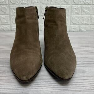 Aquatalia Franca Bootie SZ 8.5 Pointed Toe Zip Ankle Taupe Tan Suede Waterproof